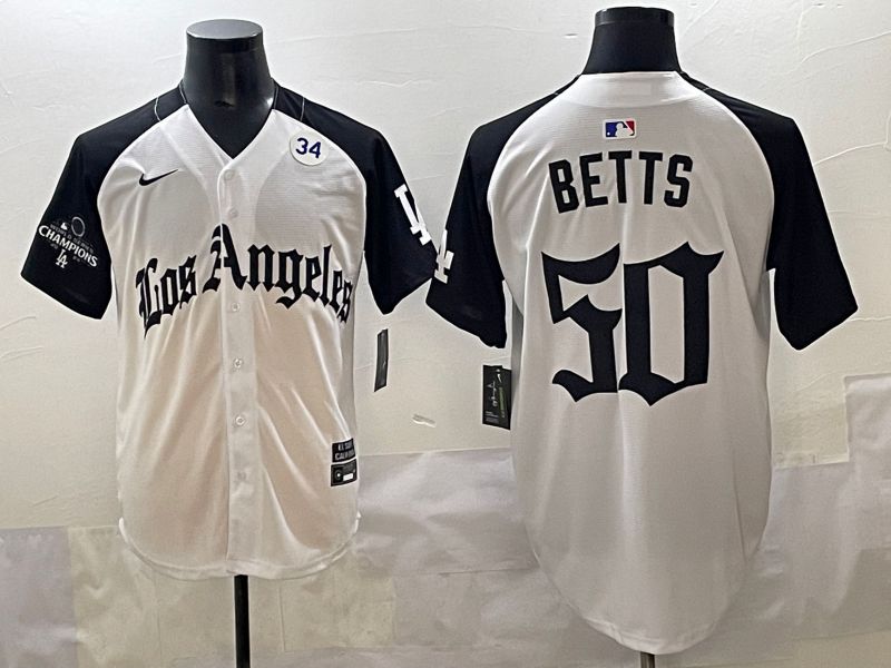 Men 2025 Los Angeles Dodgers #50 Betts White black Five generations Joint Name Nike MLB Jersey style 52610